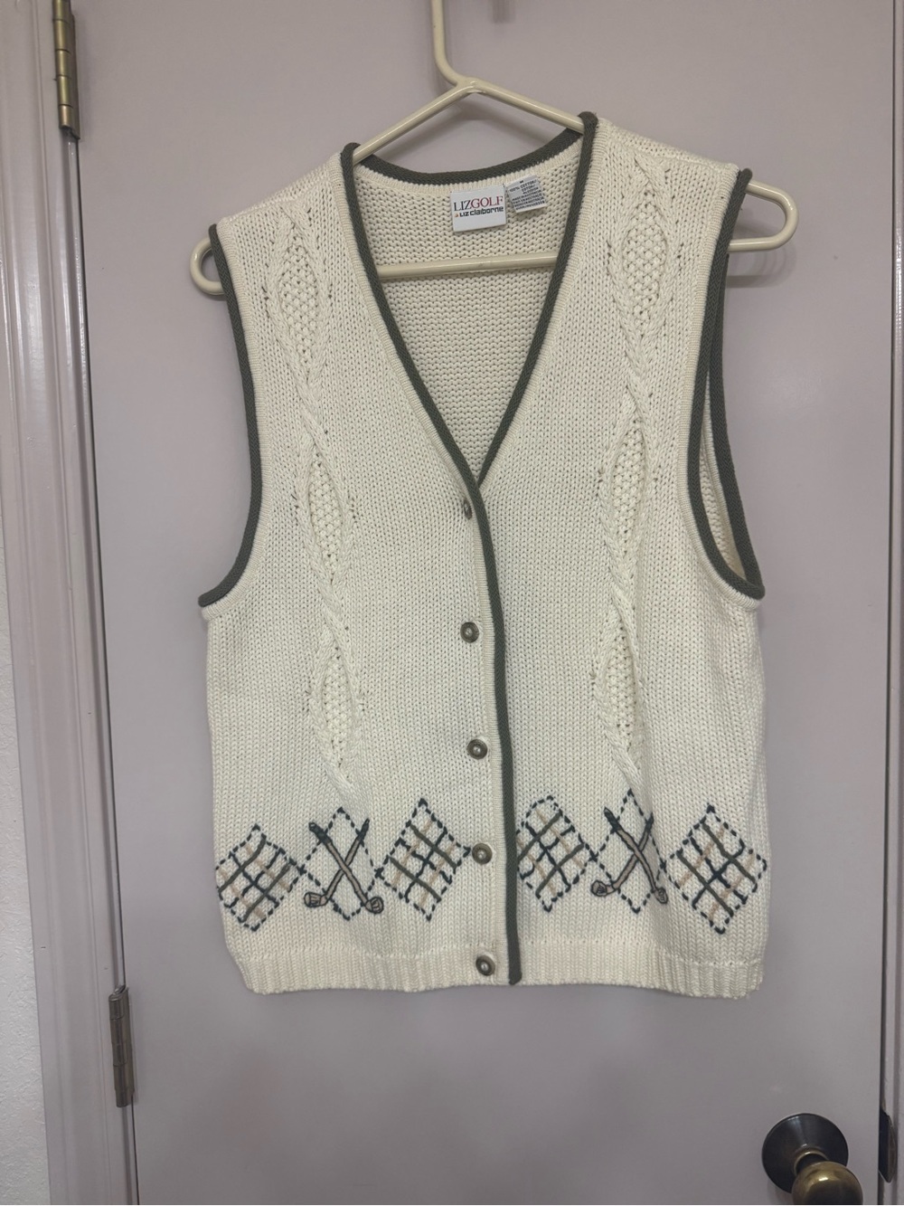 Vintage Lizgolf by Liz Claiborne Golf Club Knit Cardigan Vest